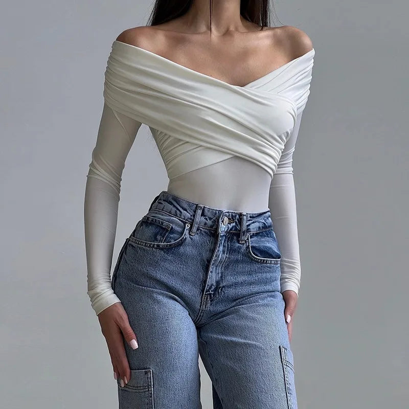 Spring Red New Women's Bodysuits  Sexy Backless Solid Corset Slim Fashion Crossed Bodysuits Long Sleeves Casual Female Rompers