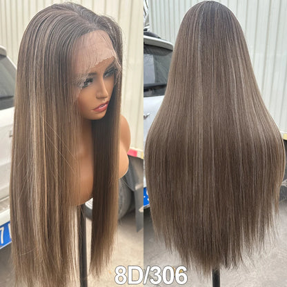 30Inch 13X4 Straight Lace Frontal Wigs Light Brown P12/24 Ombre Colored Pre-pluck Soft Natural High Temperature Cosplay Wigs