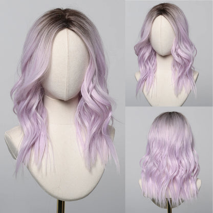HENRY MARGU Medium Length Wavy Synthetic Hair Wig for Women Copper Wavy Fake Hair Middle Part Daily Club Wigs High Temperature