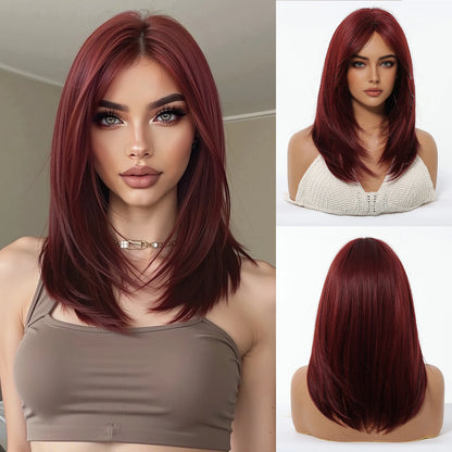 HENRY MARGU Medium Length Wavy Synthetic Hair Wig for Women Copper Wavy Fake Hair Middle Part Daily Club Wigs High Temperature