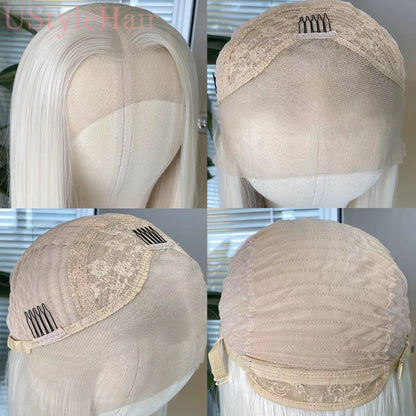 UStyleHair Platinum Blonde Bob Wig Lace Front Short Straight Synthetic Front Wig Heat Resistant Synthetic Hair Daily Used