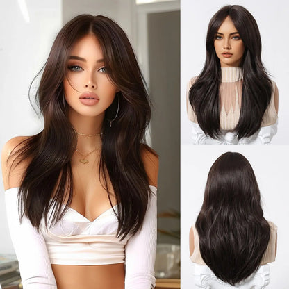 HENRY MARGU Medium Length Wavy Synthetic Hair Wig for Women Copper Wavy Fake Hair Middle Part Daily Club Wigs High Temperature
