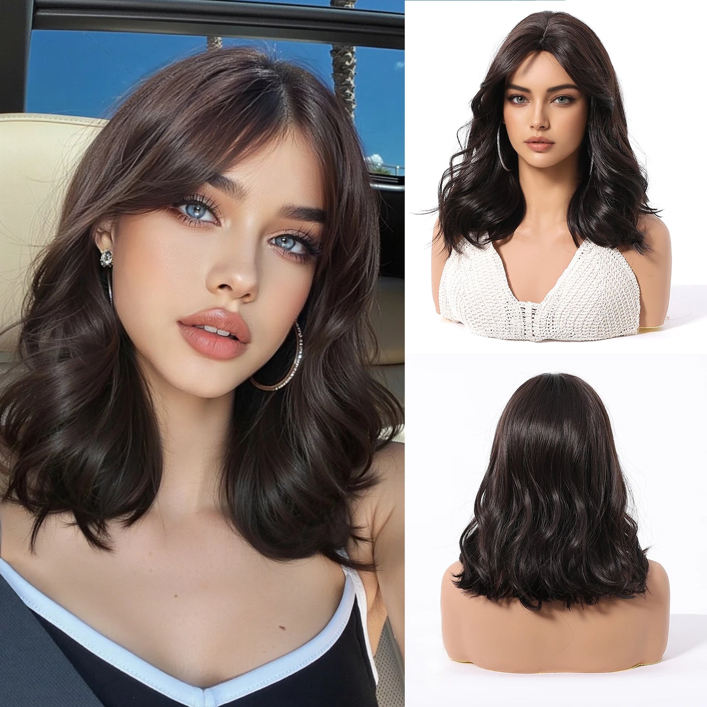 HENRY MARGU Medium Length Wavy Synthetic Hair Wig for Women Copper Wavy Fake Hair Middle Part Daily Club Wigs High Temperature