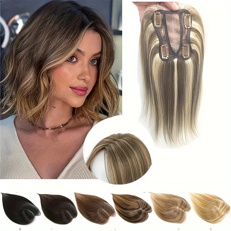 9*11 Hair Toppers for Women Human Hair No Bangs Top Hair Extensions Hair Pieces for Thinning Hair Upgrade Lace Base Premium Remy