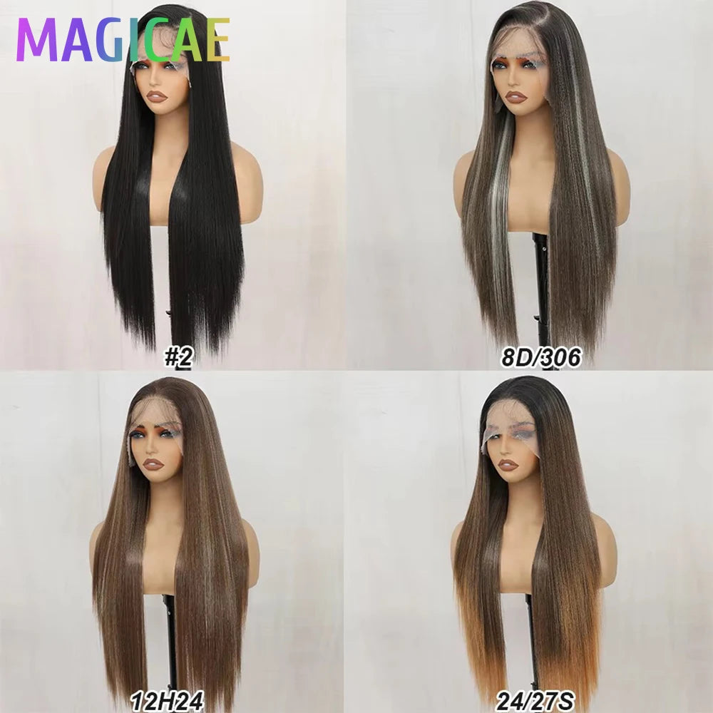 30Inch 13X4 Straight Lace Frontal Wigs Light Brown P12/24 Ombre Colored Pre-pluck Soft Natural High Temperature Cosplay Wigs