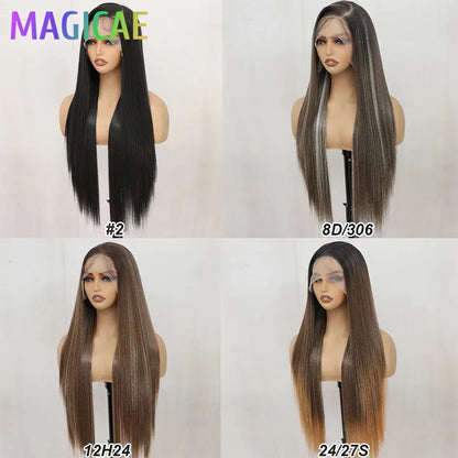 30Inch 13X4 Straight Lace Frontal Wigs Light Brown P12/24 Ombre Colored Pre-pluck Soft Natural High Temperature Cosplay Wigs
