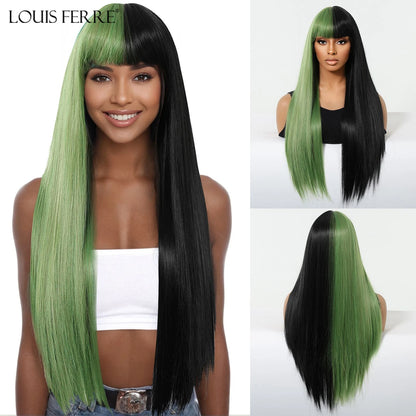 Natural Layered Hair Wigs For Women Daily Party Use Brown Ombre Synthetic Wigs Long Straight Fake Hair With Bangs Heat Resistant