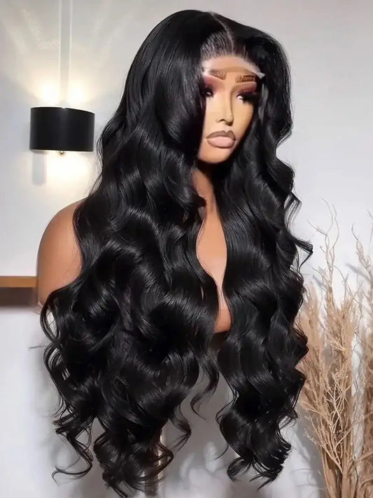 Loose Wave Black Color Synthetic Soft 13X4 HD Lace Frontal Wig For Black Women Prepucked Bleach Knots Glueless Wig Daily Party