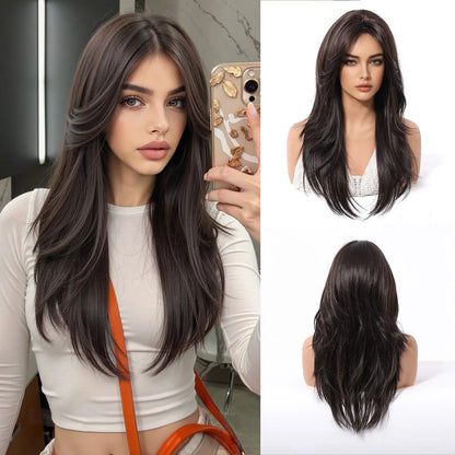HENRY MARGU Medium Length Wavy Synthetic Hair Wig for Women Copper Wavy Fake Hair Middle Part Daily Club Wigs High Temperature