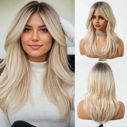 HENRY MARGU Medium Length Wavy Synthetic Hair Wig for Women Copper Wavy Fake Hair Middle Part Daily Club Wigs High Temperature