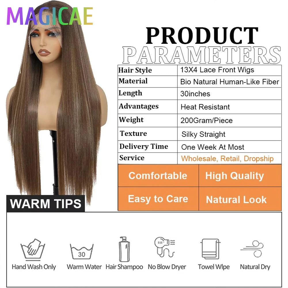 30Inch 13X4 Straight Lace Frontal Wigs Light Brown P12/24 Ombre Colored Pre-pluck Soft Natural High Temperature Cosplay Wigs