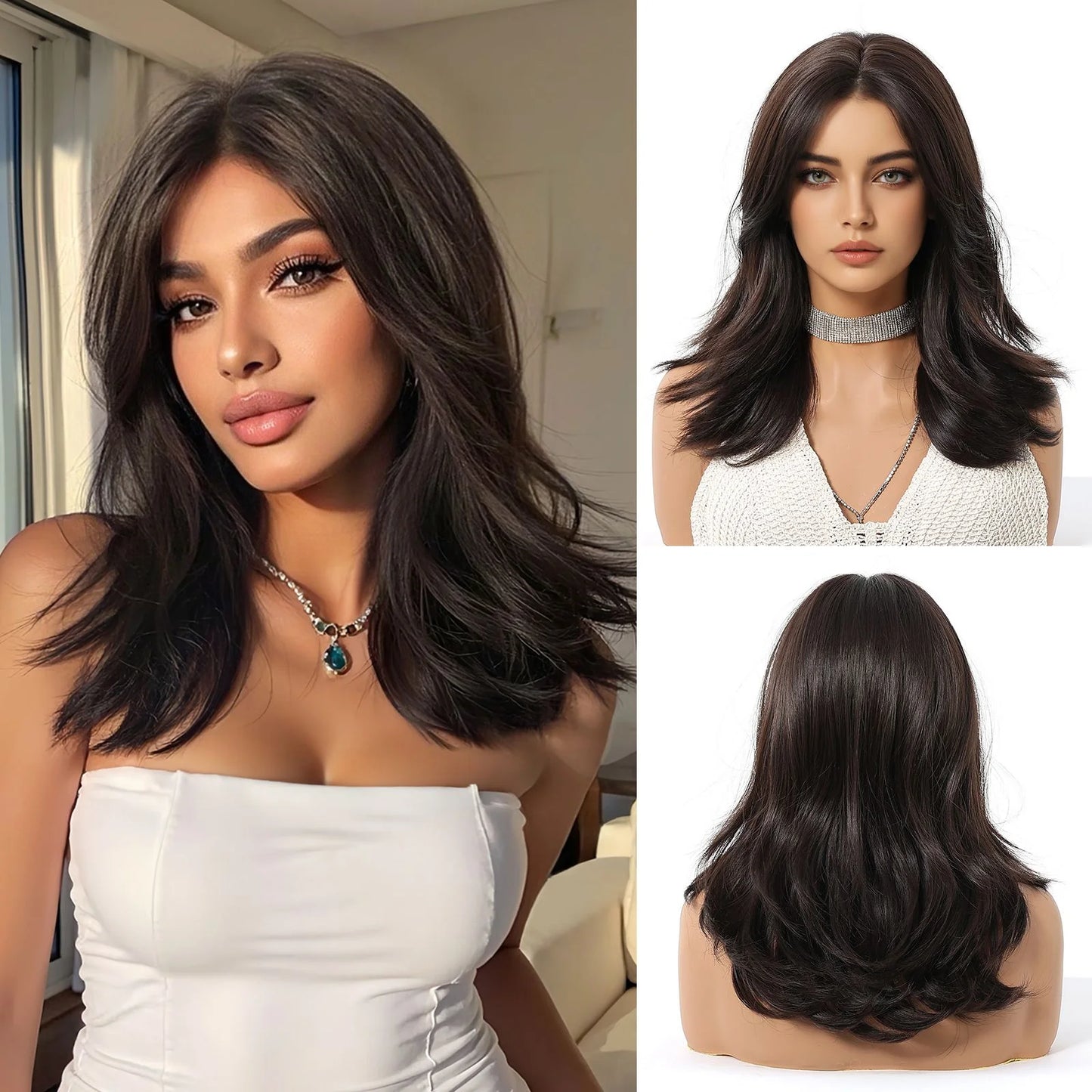 HENRY MARGU Medium Length Wavy Synthetic Hair Wig for Women Copper Wavy Fake Hair Middle Part Daily Club Wigs High Temperature