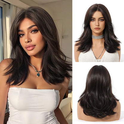HENRY MARGU Medium Length Wavy Synthetic Hair Wig for Women Copper Wavy Fake Hair Middle Part Daily Club Wigs High Temperature