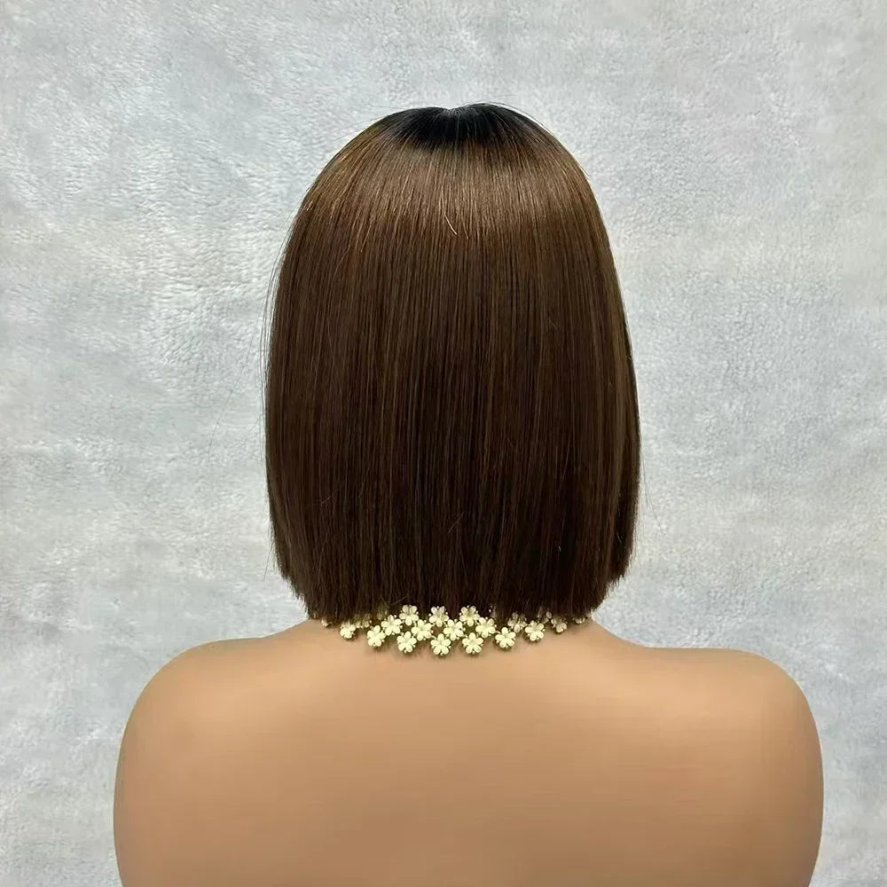 2x6 Lace Closure Bob Wigs Vietnam Raw Bone Straight Human Hair Short Bob Glueless Wigs for Women 180% Density Natural Black