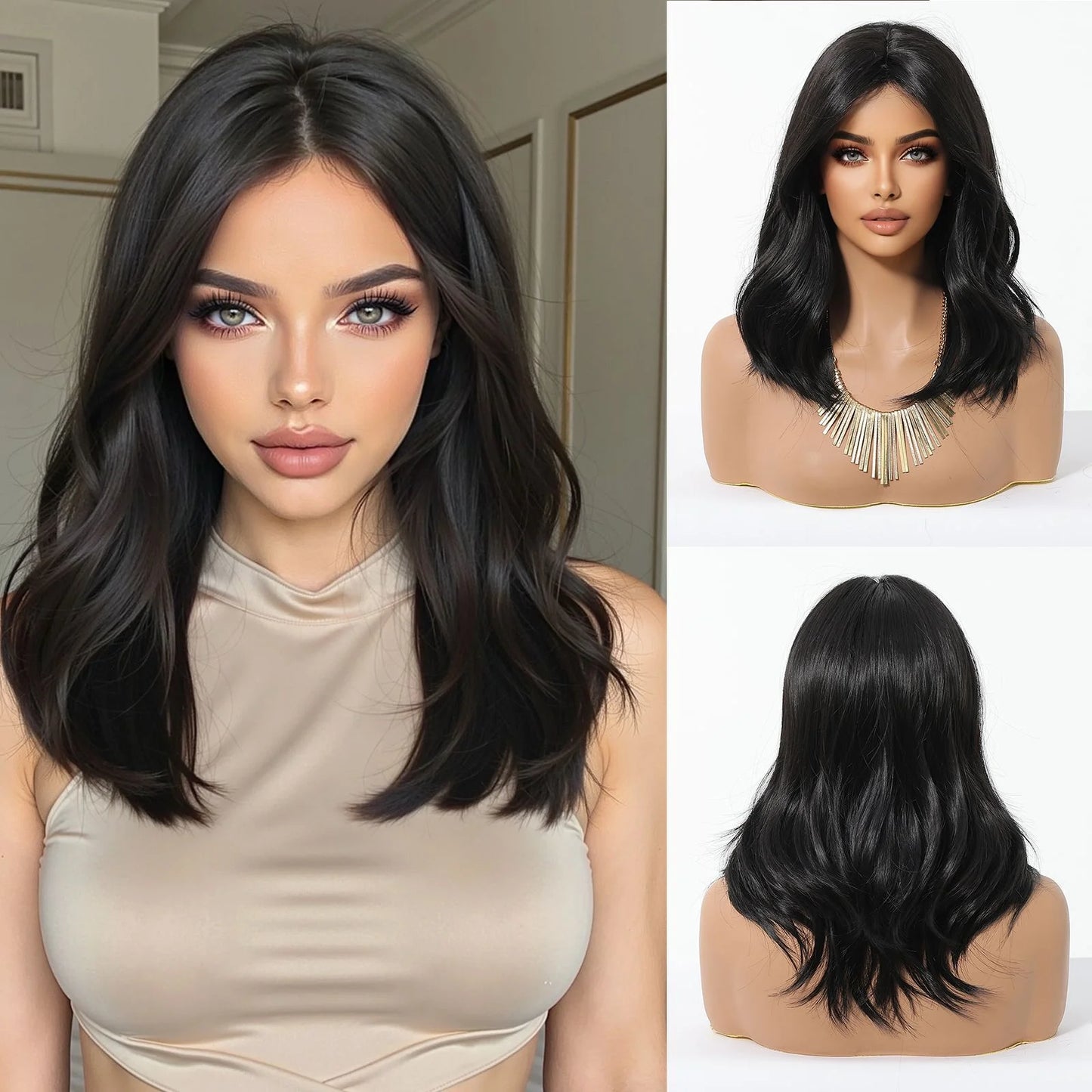 HENRY MARGU Medium Length Wavy Synthetic Hair Wig for Women Copper Wavy Fake Hair Middle Part Daily Club Wigs High Temperature