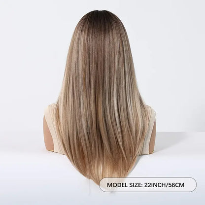 Natural Layered Hair Wigs For Women Daily Party Use Brown Ombre Synthetic Wigs Long Straight Fake Hair With Bangs Heat Resistant