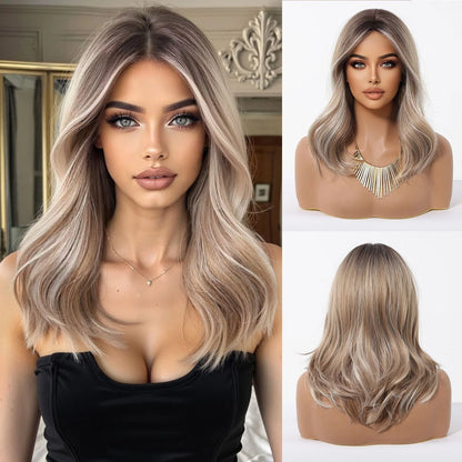 HENRY MARGU Medium Length Wavy Synthetic Hair Wig for Women Copper Wavy Fake Hair Middle Part Daily Club Wigs High Temperature