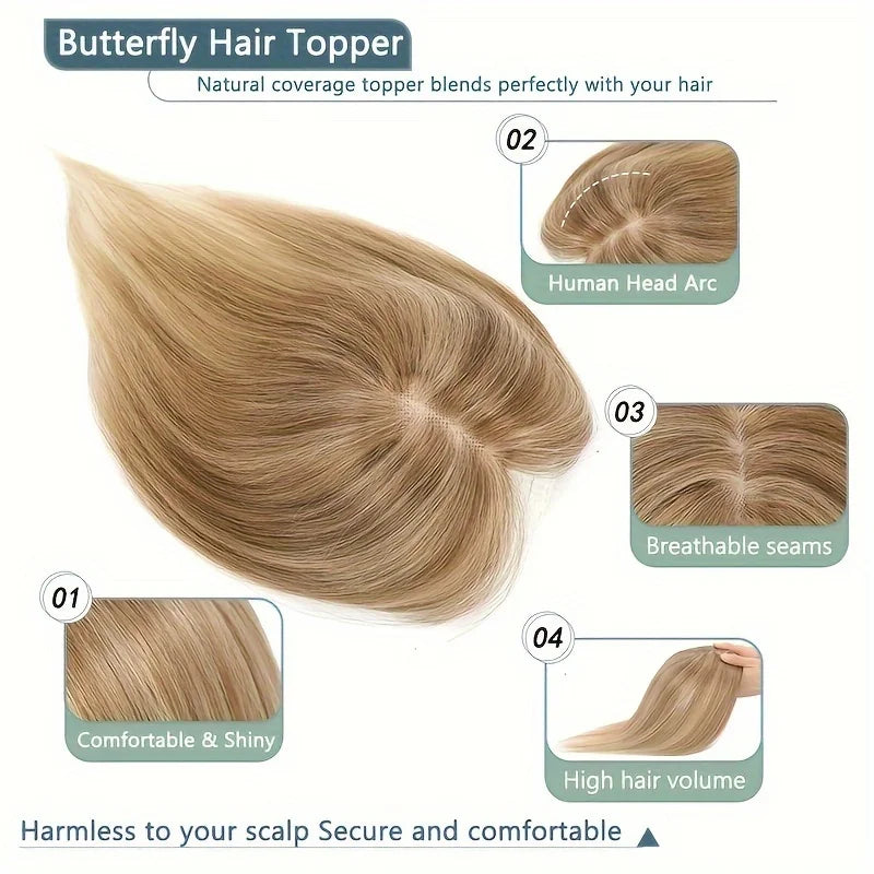 9*11 Hair Toppers for Women Human Hair No Bangs Top Hair Extensions Hair Pieces for Thinning Hair Upgrade Lace Base Premium Remy