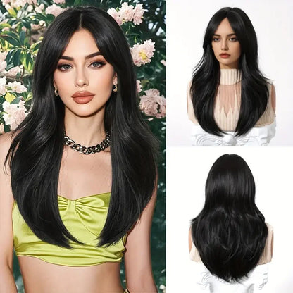 HENRY MARGU Medium Length Wavy Synthetic Hair Wig for Women Copper Wavy Fake Hair Middle Part Daily Club Wigs High Temperature
