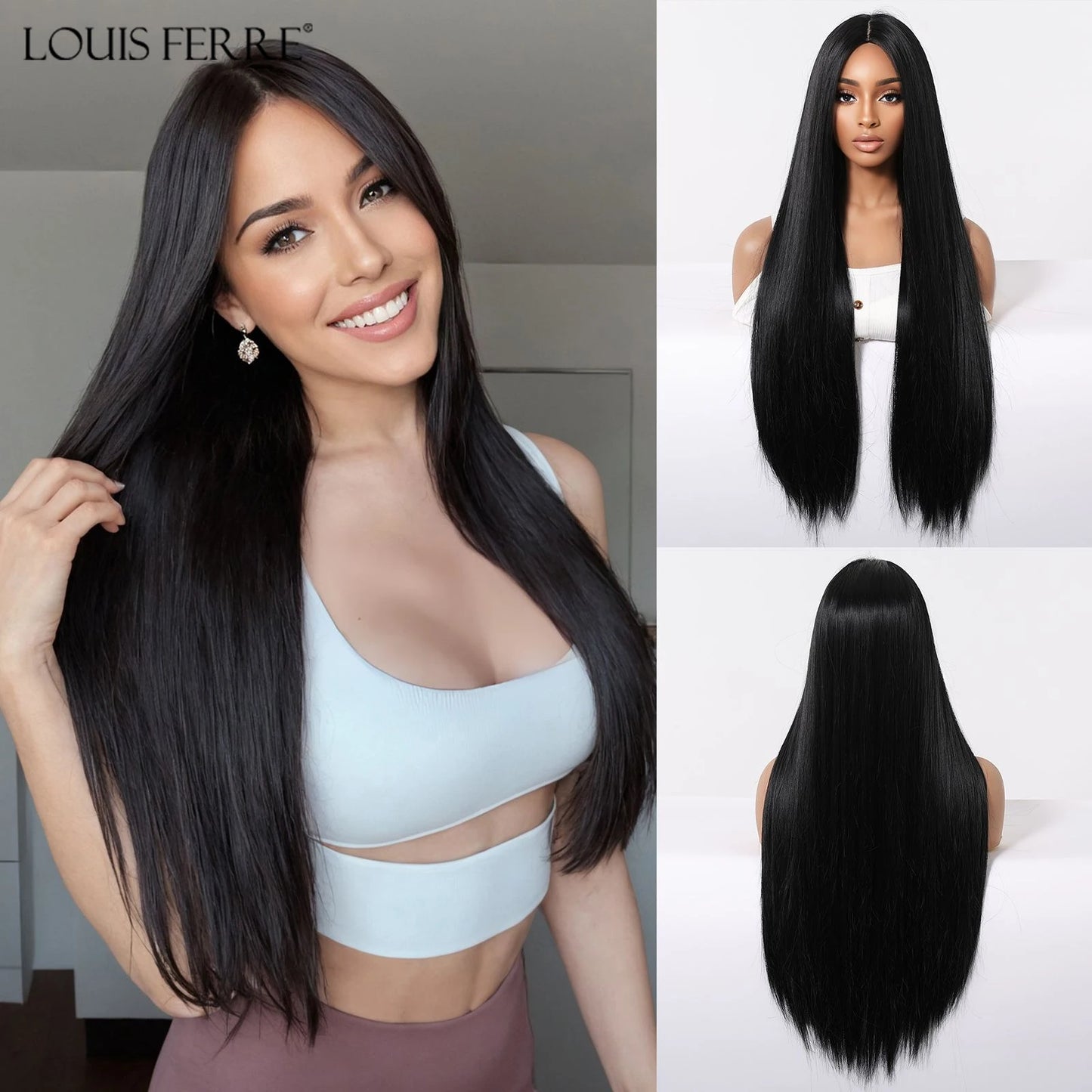 Natural Layered Hair Wigs For Women Daily Party Use Brown Ombre Synthetic Wigs Long Straight Fake Hair With Bangs Heat Resistant