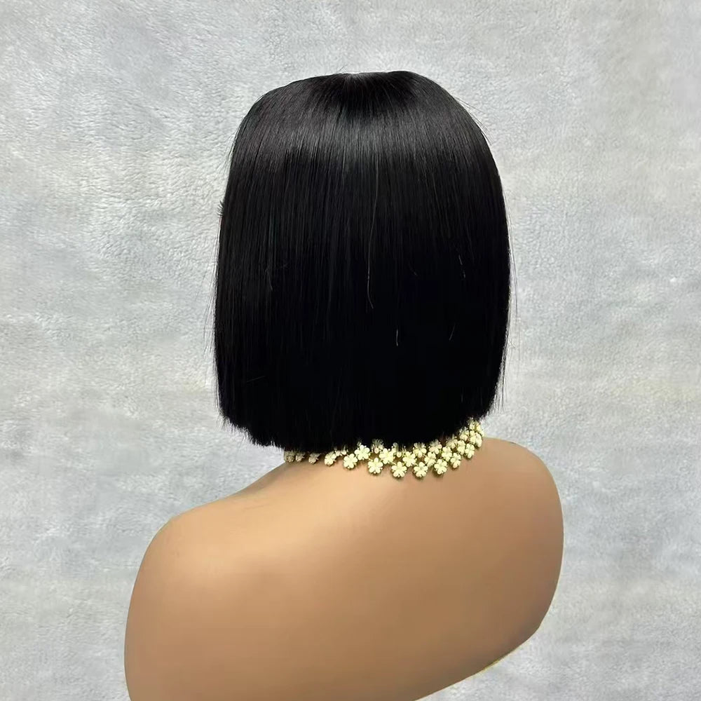 2x6 Lace Closure Bob Wigs Vietnam Raw Bone Straight Human Hair Short Bob Glueless Wigs for Women 180% Density Natural Black
