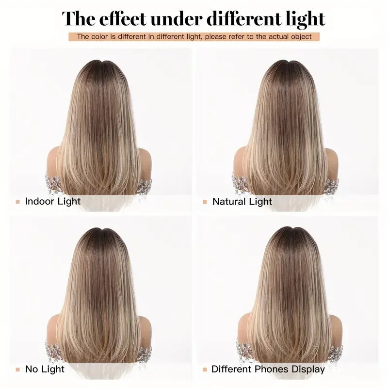 Natural Layered Hair Wigs For Women Daily Party Use Brown Ombre Synthetic Wigs Long Straight Fake Hair With Bangs Heat Resistant