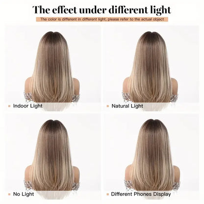 Natural Layered Hair Wigs For Women Daily Party Use Brown Ombre Synthetic Wigs Long Straight Fake Hair With Bangs Heat Resistant