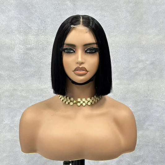 2x6 Lace Closure Bob Wigs Vietnam Raw Bone Straight Human Hair Short Bob Glueless Wigs for Women 180% Density Natural Black
