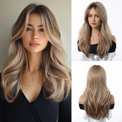 HENRY MARGU Medium Length Wavy Synthetic Hair Wig for Women Copper Wavy Fake Hair Middle Part Daily Club Wigs High Temperature