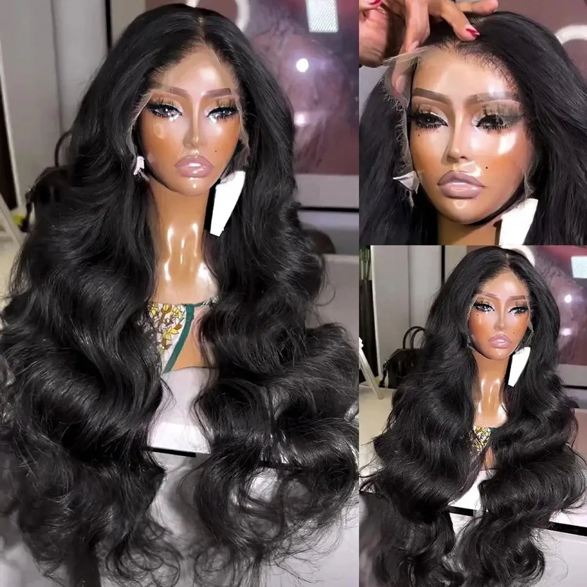 Loose Wave Black Color Synthetic Soft 13X4 HD Lace Frontal Wig For Black Women Prepucked Bleach Knots Glueless Wig Daily Party