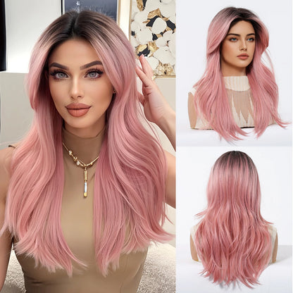 HENRY MARGU Medium Length Wavy Synthetic Hair Wig for Women Copper Wavy Fake Hair Middle Part Daily Club Wigs High Temperature
