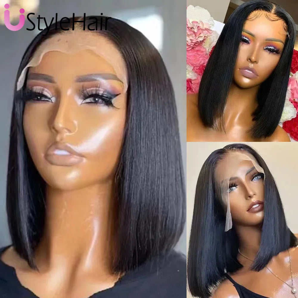 UStyleHair Platinum Blonde Bob Wig Lace Front Short Straight Synthetic Front Wig Heat Resistant Synthetic Hair Daily Used
