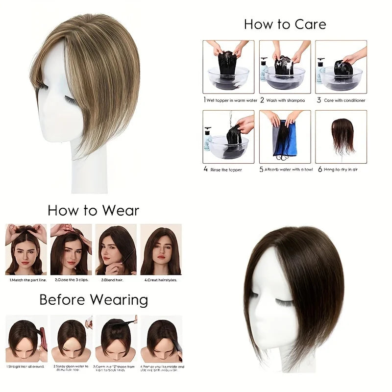 9*11 Hair Toppers for Women Human Hair No Bangs Top Hair Extensions Hair Pieces for Thinning Hair Upgrade Lace Base Premium Remy