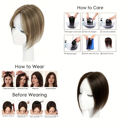 9*11 Hair Toppers for Women Human Hair No Bangs Top Hair Extensions Hair Pieces for Thinning Hair Upgrade Lace Base Premium Remy