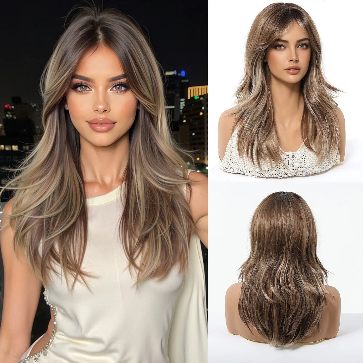 HENRY MARGU Medium Length Wavy Synthetic Hair Wig for Women Copper Wavy Fake Hair Middle Part Daily Club Wigs High Temperature