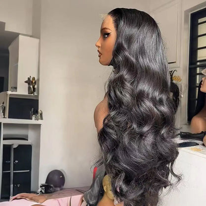 Loose Wave Black Color Synthetic Soft 13X4 HD Lace Frontal Wig For Black Women Prepucked Bleach Knots Glueless Wig Daily Party