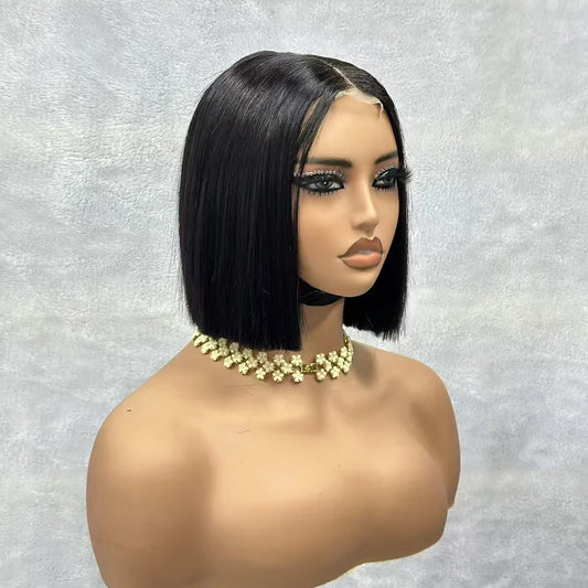 2x6 Lace Closure Bob Wigs Vietnam Raw Bone Straight Human Hair Short Bob Glueless Wigs for Women 180% Density Natural Black
