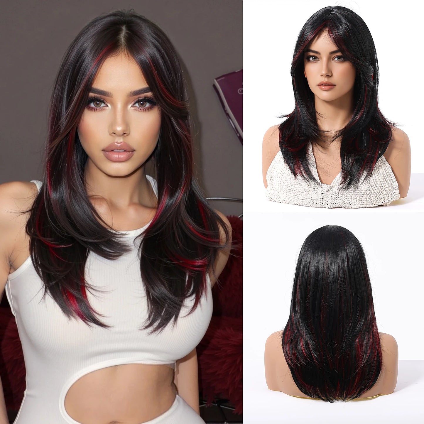 HENRY MARGU Medium Length Wavy Synthetic Hair Wig for Women Copper Wavy Fake Hair Middle Part Daily Club Wigs High Temperature