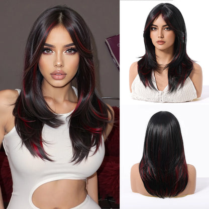 HENRY MARGU Medium Length Wavy Synthetic Hair Wig for Women Copper Wavy Fake Hair Middle Part Daily Club Wigs High Temperature