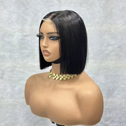 2x6 Lace Closure Bob Wigs Vietnam Raw Bone Straight Human Hair Short Bob Glueless Wigs for Women 180% Density Natural Black