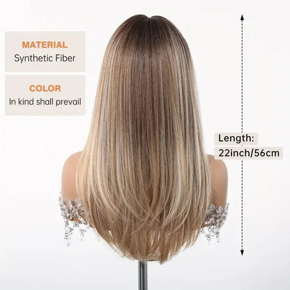 Natural Layered Hair Wigs For Women Daily Party Use Brown Ombre Synthetic Wigs Long Straight Fake Hair With Bangs Heat Resistant