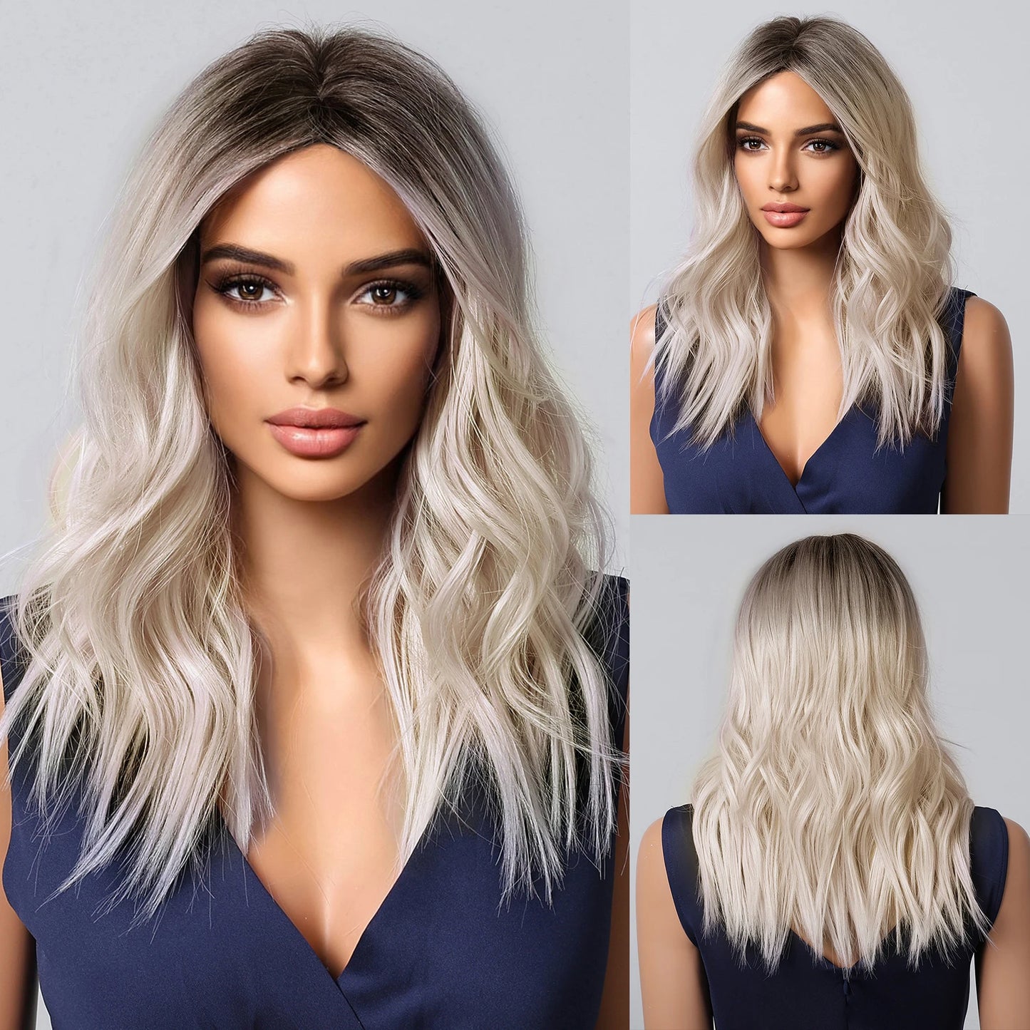 HENRY MARGU Medium Length Wavy Synthetic Hair Wig for Women Copper Wavy Fake Hair Middle Part Daily Club Wigs High Temperature