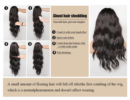 Natural Layered Hair Wigs For Women Daily Party Use Brown Ombre Synthetic Wigs Long Straight Fake Hair With Bangs Heat Resistant