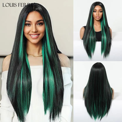 Natural Layered Hair Wigs For Women Daily Party Use Brown Ombre Synthetic Wigs Long Straight Fake Hair With Bangs Heat Resistant