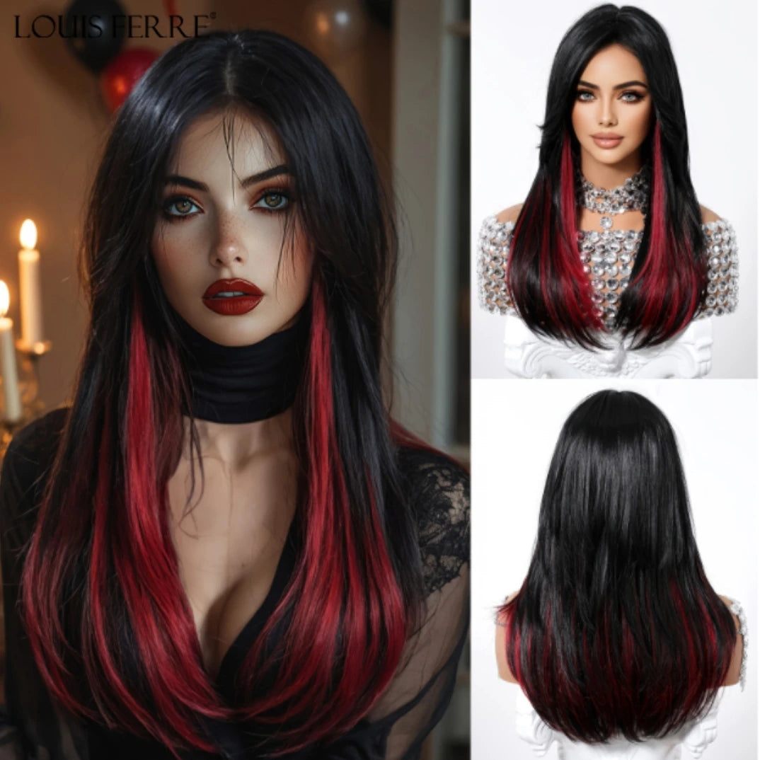 Natural Layered Hair Wigs For Women Daily Party Use Brown Ombre Synthetic Wigs Long Straight Fake Hair With Bangs Heat Resistant