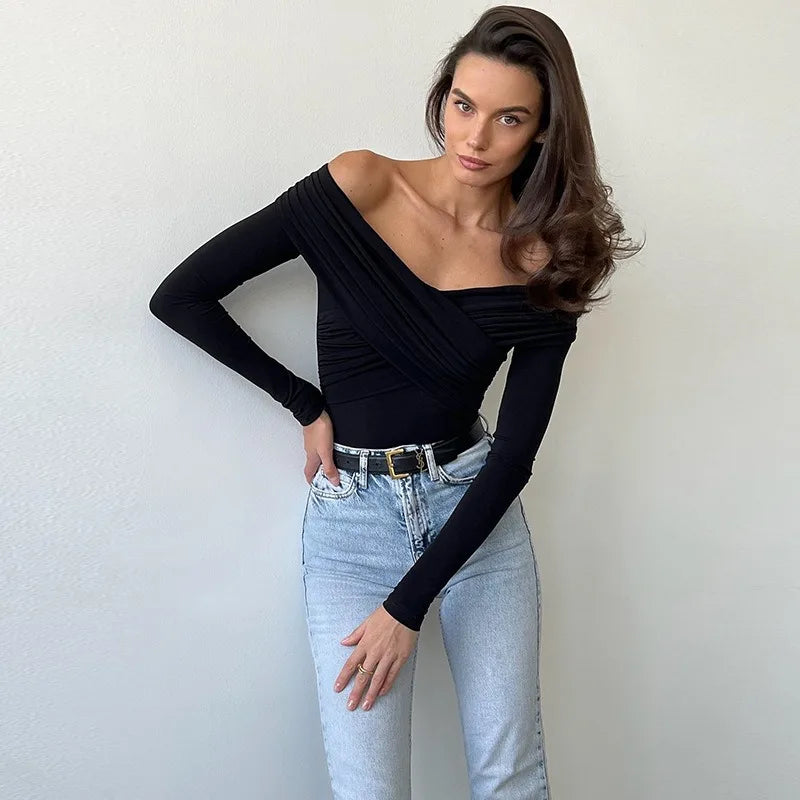 Spring Red New Women's Bodysuits  Sexy Backless Solid Corset Slim Fashion Crossed Bodysuits Long Sleeves Casual Female Rompers